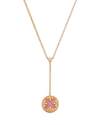 Roberto Coin - 18K Yellow Gold Diamond, Pink Opal & Mother of Pearl Venetian Princess Medallion Reversible Lariat Necklace, 16"