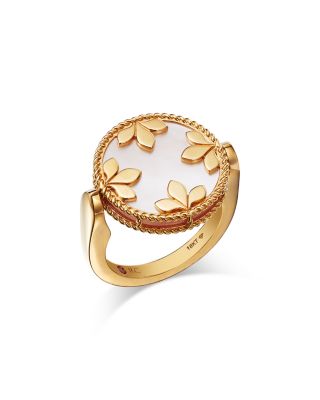 18K Yellow Gold Diamond, Pink Opal & Mother of Pearl Venetian Princess Medallion Reversible Ring