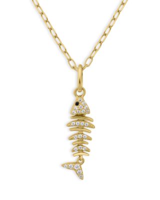 AQUA - Pav&eacute; Fish Pendant Necklace in 18K Gold Plated Sterling Silver, 16"-18" - Exclusive