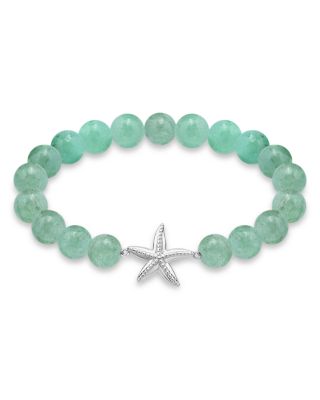 Starfish Charm Gemstone Beaded Stretch Bracelet in Sterling Silver - Exclusive