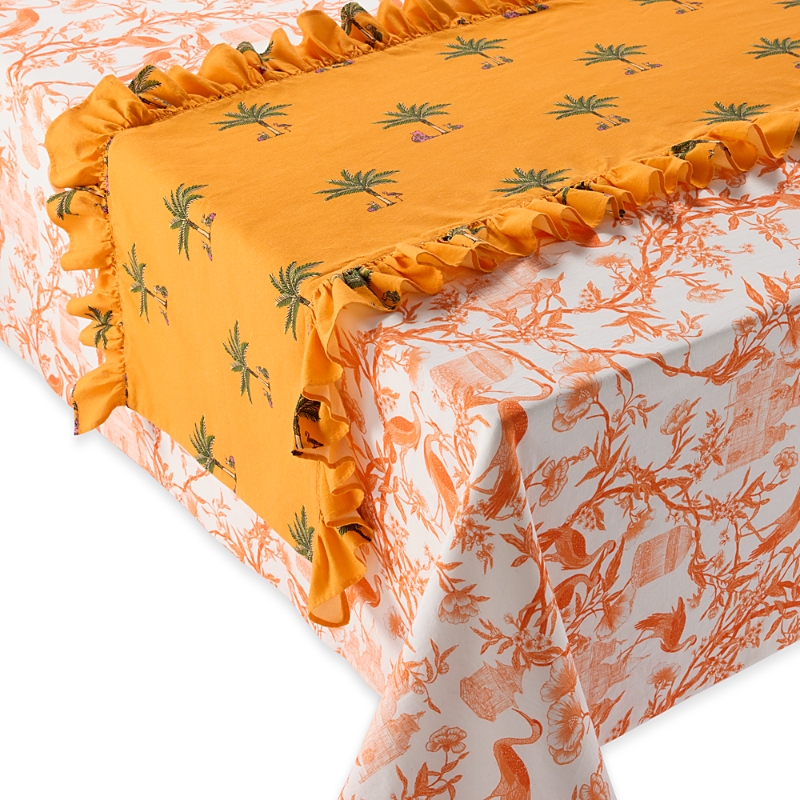CONIGLIO PALM BEACH RUFFLED TABLE RUNNER IN PETIT PALM ORANGE, 22 X 108