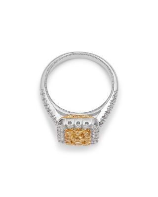 Yellow & White Diamond Cushion Square Halo Ring in 18K Yellow & White Gold, 1.08 tcw 