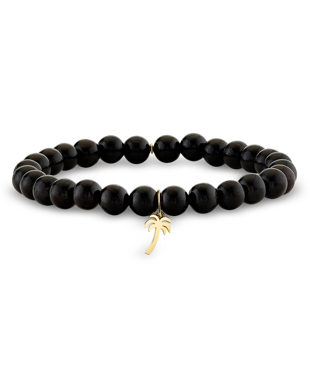 Sydney Evan 14K Yellow Gold Palm Tree Charm Ebony Beaded Bracelet