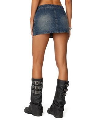 Guinevere Zip Washed Denim Mini Skirt