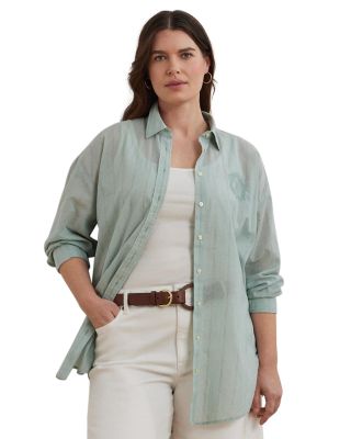 Ralph Lauren - Plus Oversize Striped Cotton Voile Shirt