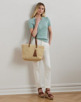 Cable Knit Cotton Short Sleeve Sweater 