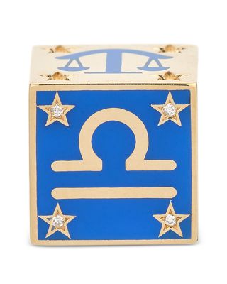 9K Libra Zodiac Diamond & Ceramic Block Big Bead