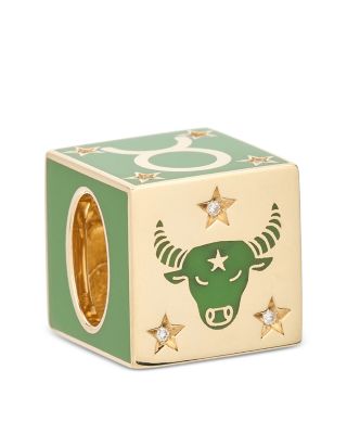 9K Taurus Zodiac Diamond & Ceramic Block Big Bead