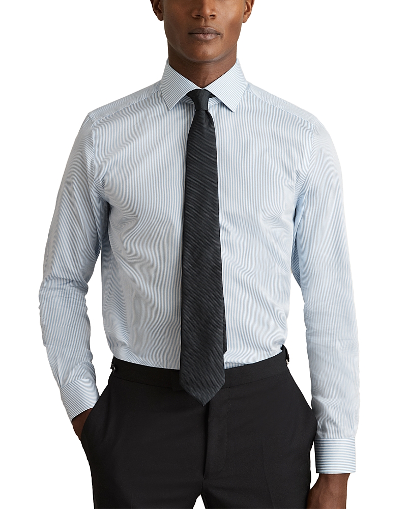 Reiss Blue Stripe Remote Reg Regular Fit Cotton-satin Cutaway-collar Shirt In Blue Stripe