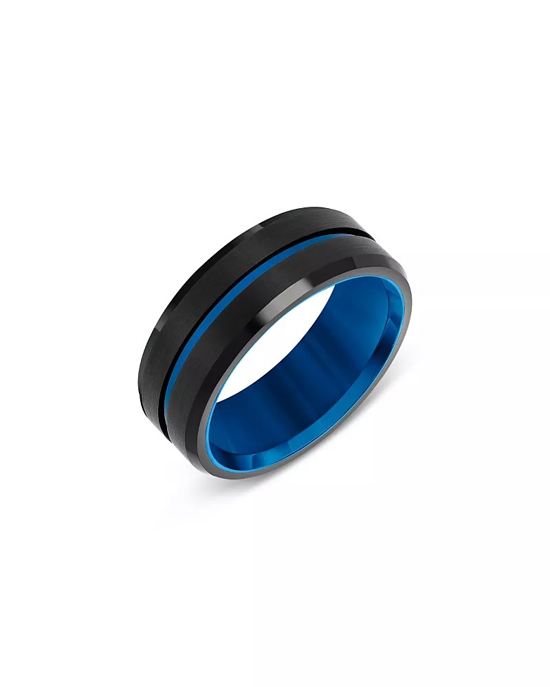 Bloomingdale's Fine Collection Men's Blue & Black Ion Plated Band in Tungsten