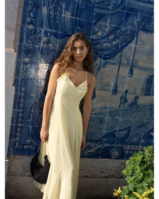 Raya Chiffon Ruffle Neck Midi Yellow Dress