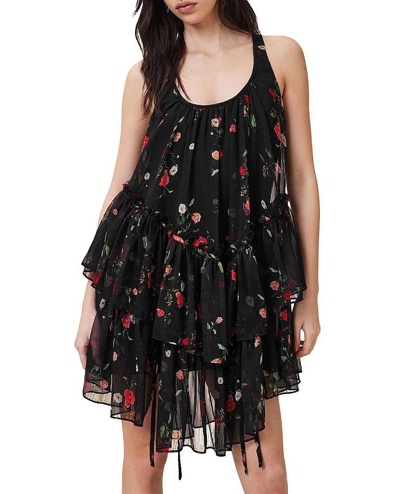 Allsaints Womens Briar Black Rach Floral Print Woven Mini Dress