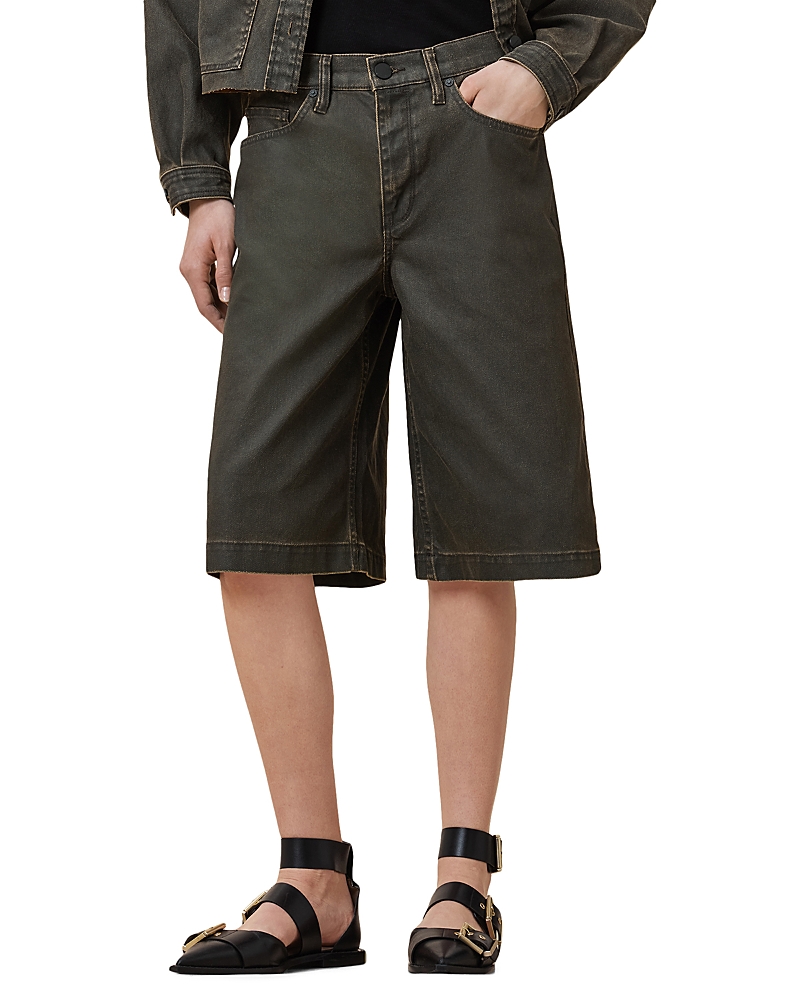 Allsaints Louie Oversize Denim Shorts In Golden Black