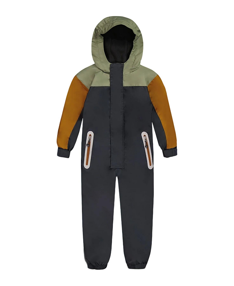 Deux Par Deux Boy's Colorblock Mid-season One-piece Outerwear Dark Gray, Sage, And Tan In Dark Gray/sage And Tan