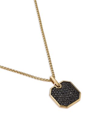 Black Diamond Dog Tag Pendant Necklace in 14K Yellow Gold, 1.25 tcw