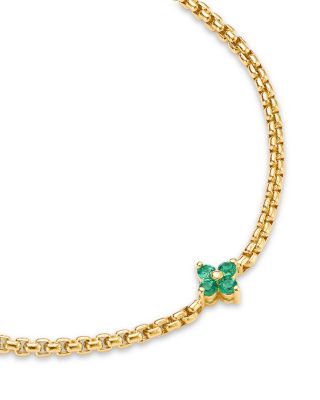 14K Yellow Gold Emerald Gemstones Flower Cluster Box Chain Link Bracelet