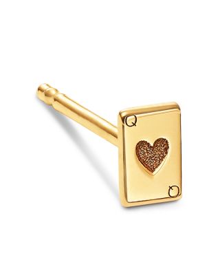 14K Yellow Gold Itty Bitty Symbols Queen of Hearts Single Stud Earrings