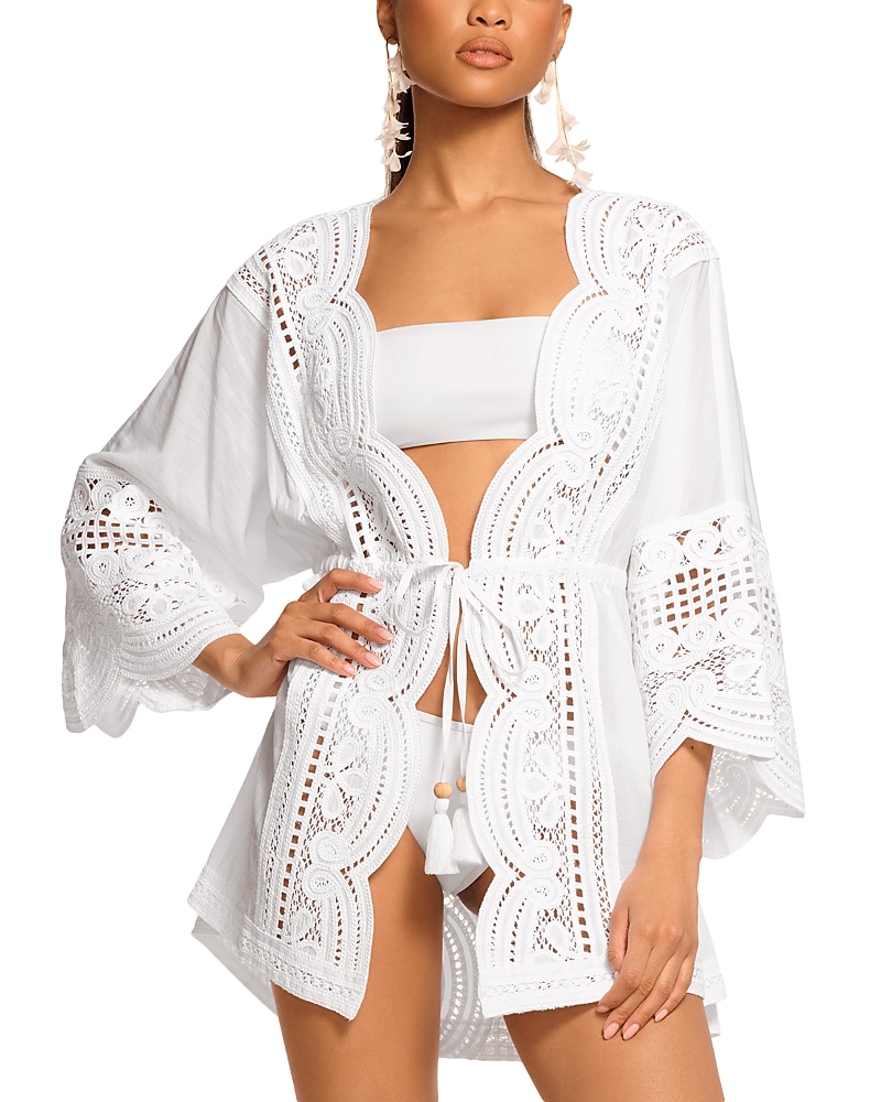 Ramy Brook Leilanni Embroidered Coverup Mini Dress In White
