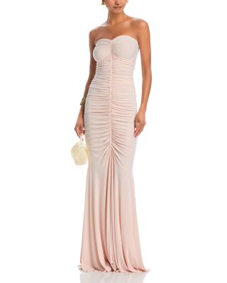 Strapless Shirred Front Fishtail Gown