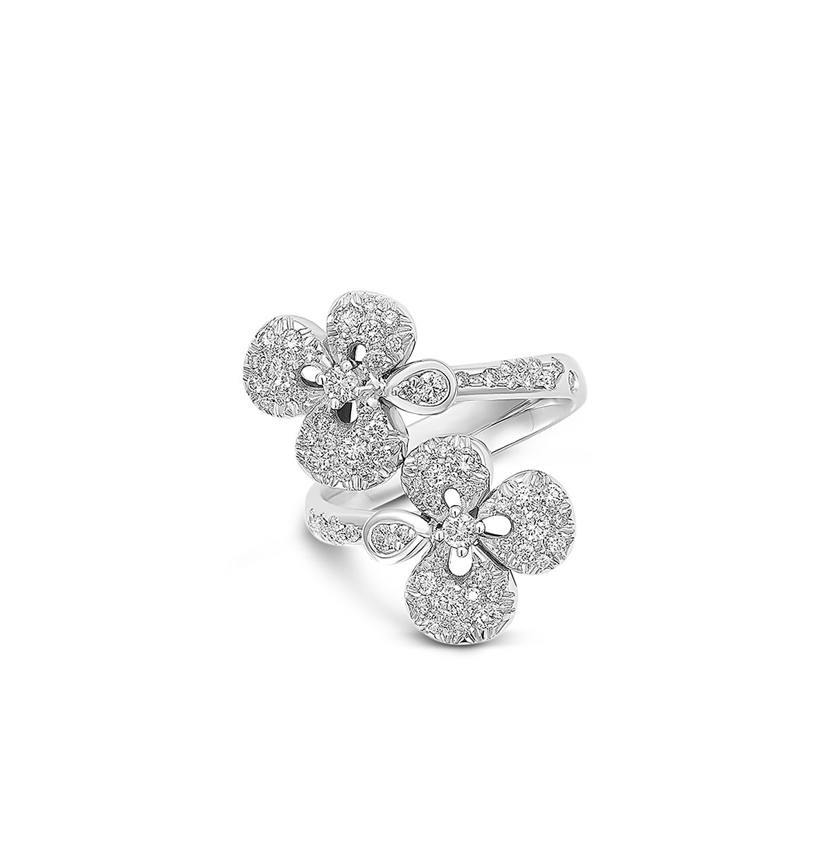 Miseno Jewelry 18K White Gold Ischia Diamond Pave Flower Bypass Ring