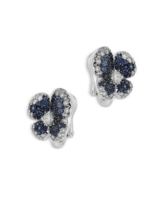 18K White Gold Ischia Ombre Clover Blue Sapphire & Diamond Stud Earrings