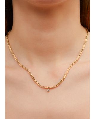 18K White & Yellow Gold Collier Palmier Flottant Diamond Solitaire Collar Necklace, 17.71"