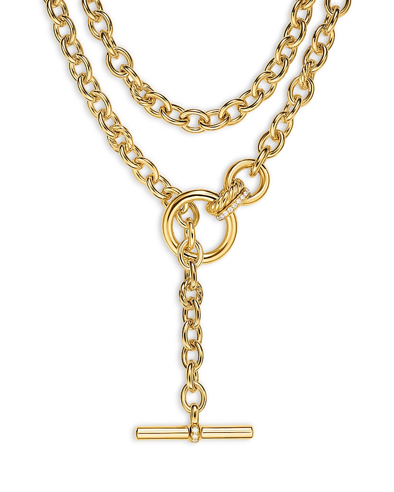 David Yurman Dy Mercer Double Row Toggle Chain Necklace in 18K Yellow Gold with Diamonds, 8mm