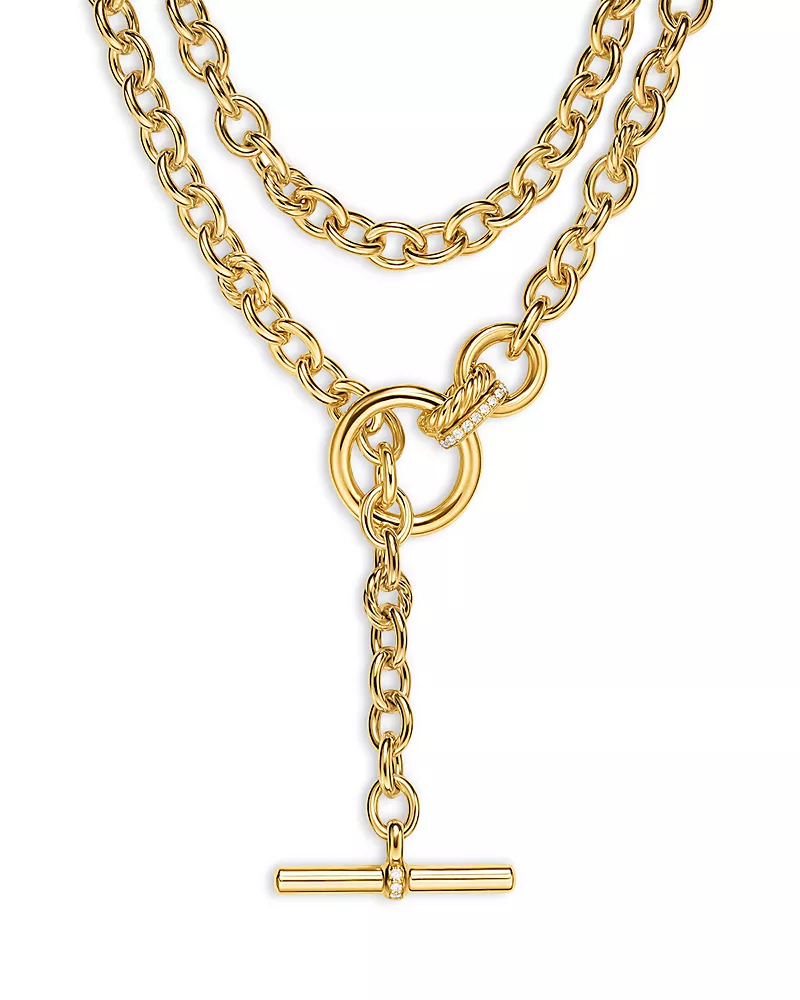 David Yurman Dy Mercer Double Row Toggle Chain Necklace in 18K Yellow Gold with Diamonds, 8mm