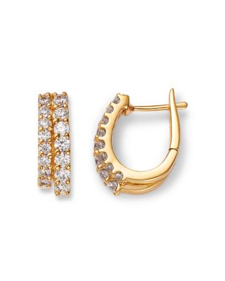 Diamond Double Huggie Hoop Earrings in 14K Yellow Gold, 1.0 tcw