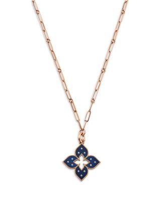 Roberto Coin - 18K Rose Gold Venetian Princess Titanium Diamond Flower 33" Pendant Necklace