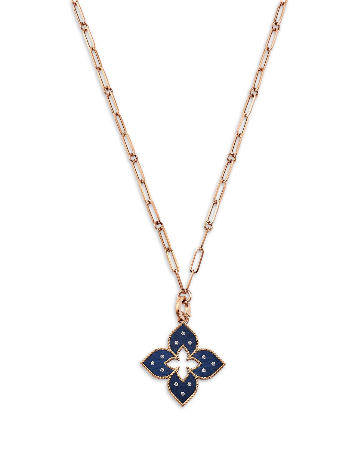 18K Rose Gold Venetian Princess Blue Titanium Diamond Flower Pendant Necklace, 33"