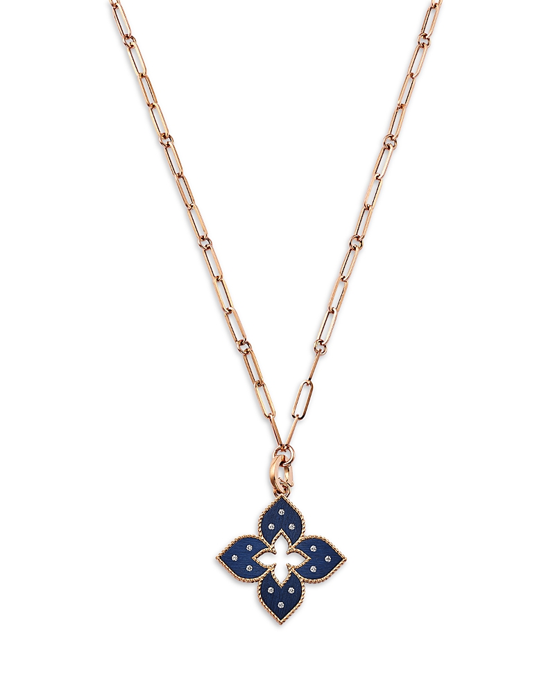 Roberto Coin 18K Rose Gold Venetian Princess Titanium Diamond Flower 33 Pendant Necklace