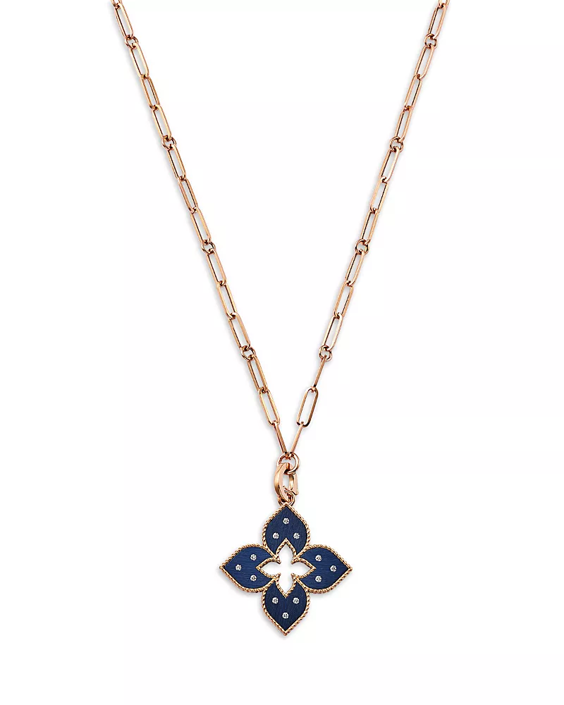 Roberto Coin 18K Rose Gold Venetian Princess Titanium Diamond Flower 33 Pendant Necklace