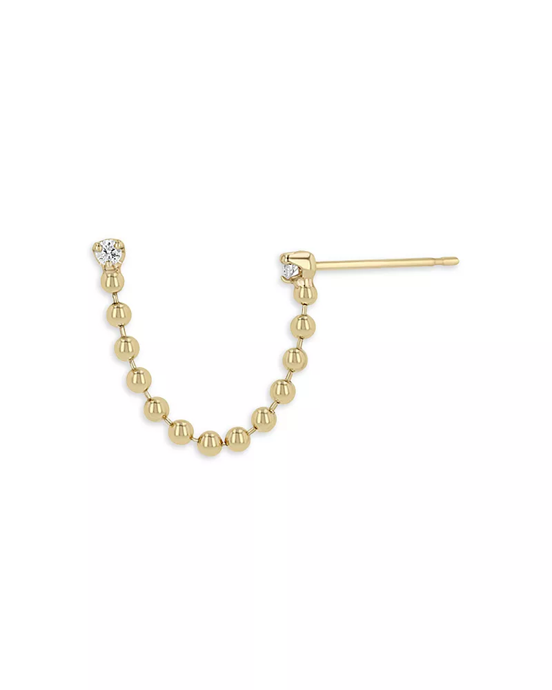 Zoe Chicco 14K Yellow Gold Prong Diamonds Double Piercing Chain Strand Double Piercing Single Earring