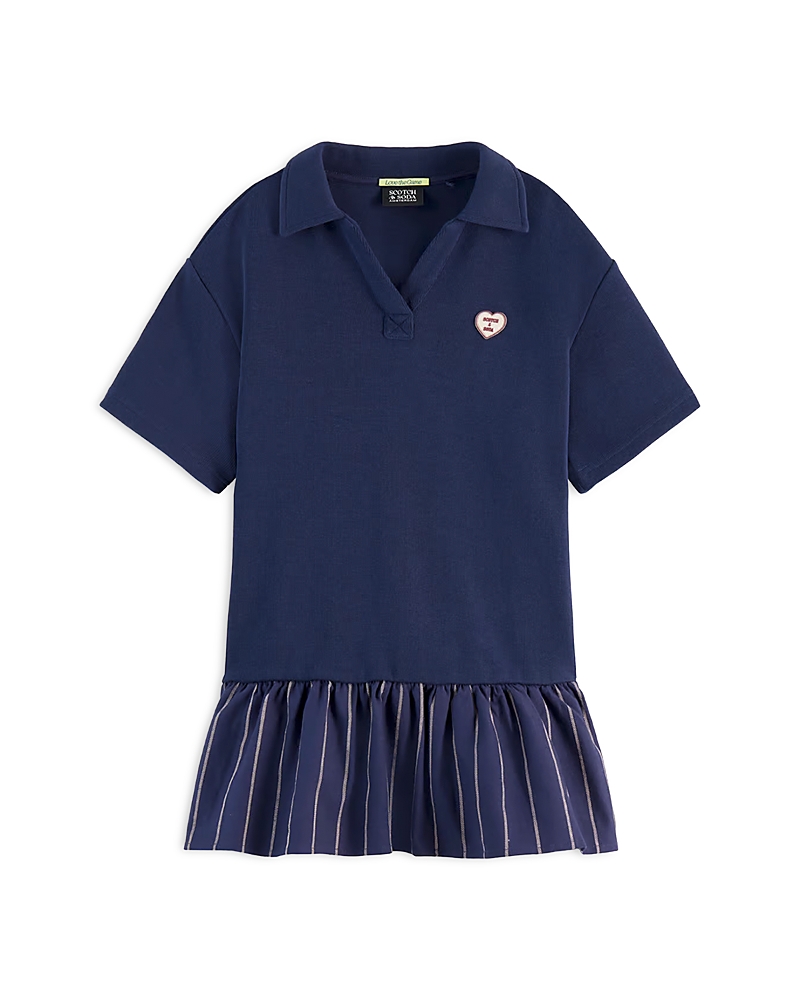 Scotch & Soda Girls' Polo Ruffled Sweatshirt Dress - Little Kid, Big Kid In Navy