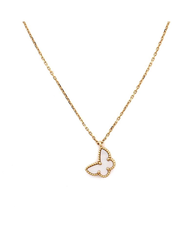 Pre-owned Pre-owned Van Cleef & Arpels Van Cleef & Arpels Sweet Alhambra Butterfly Pendant Necklace 18k Gold And Mother Of Pearl