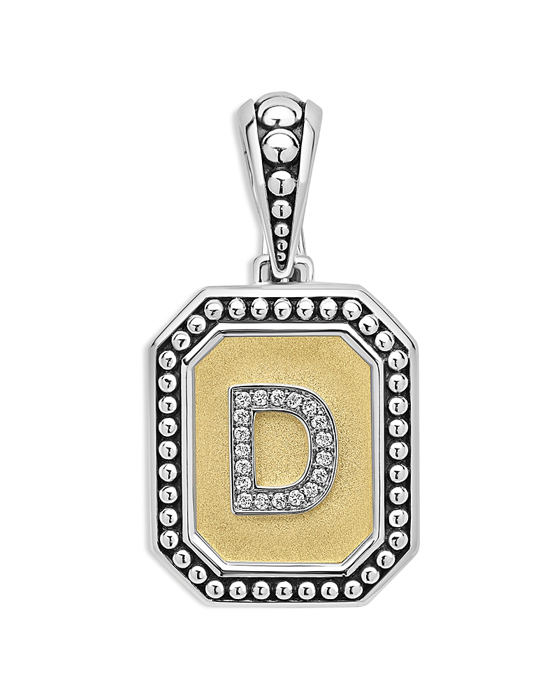 Lagos Signature Caviar Sterling Silver & 18K Yellow Gold Octagon Diamond A Initial Charm, 0.05 tcw · OS