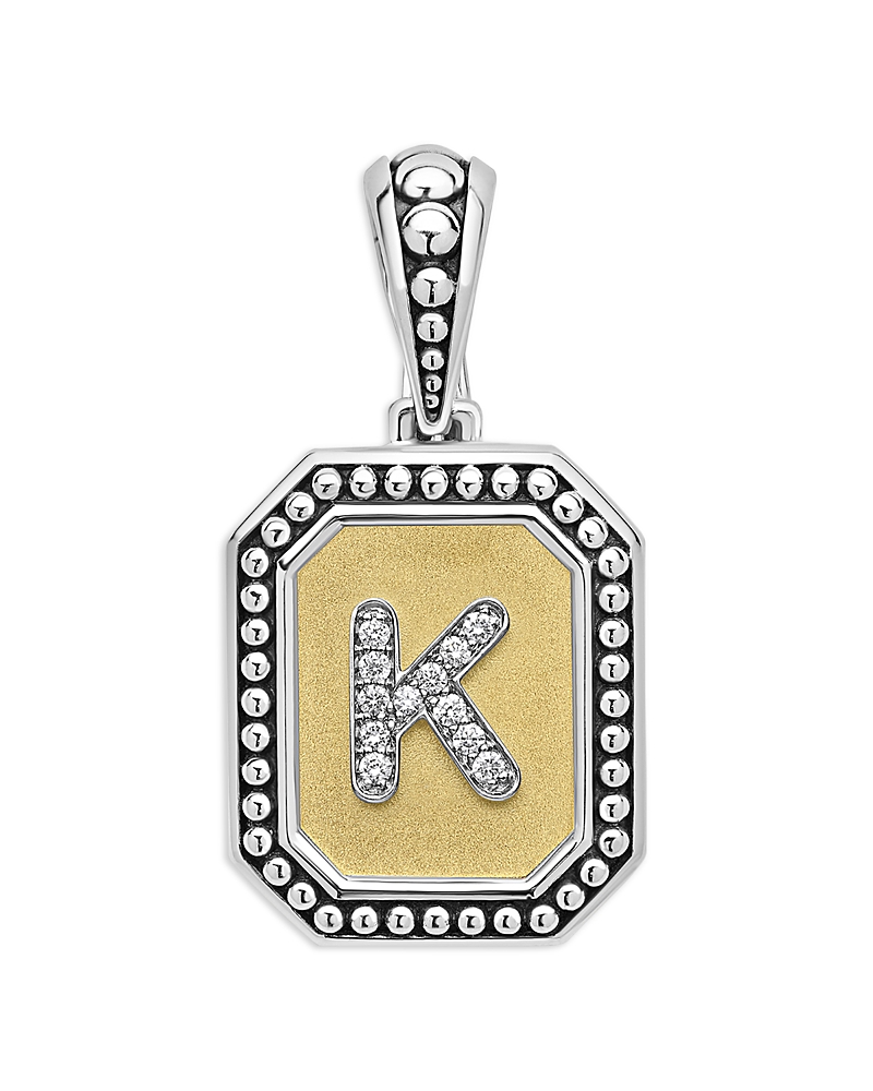 Lagos Signature Caviar Sterling Silver & 18K Yellow Gold Octagon Diamond A Initial Charm, 0.05 tcw