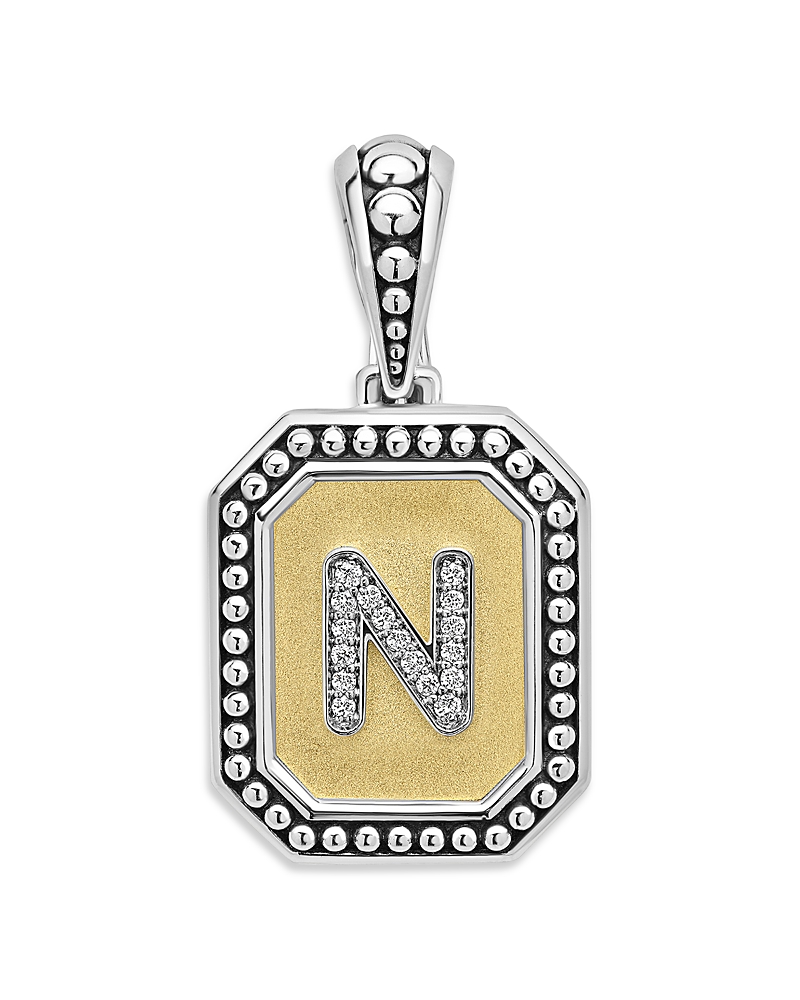 Lagos Signature Caviar Sterling Silver & 18K Yellow Gold Octagon Diamond A Initial Charm, 0.05 tcw