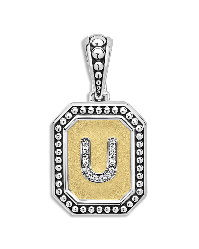 Lagos Signature Caviar Sterling Silver & 18K Yellow Gold Octagon Diamond A Initial Charm, 0.05 tcw