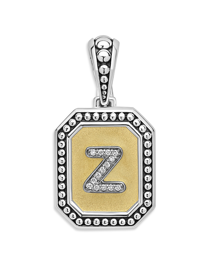 Lagos Signature Caviar Sterling Silver & 18K Yellow Gold Octagon Diamond A Initial Charm, 0.05 tcw