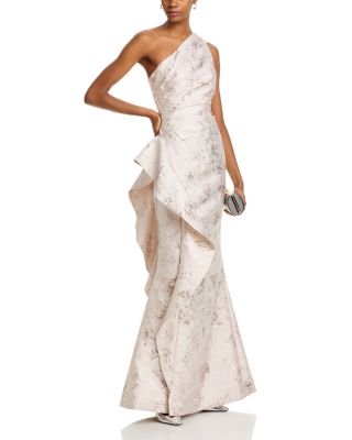 Metallic Jacquard One-Shoulder Gown
