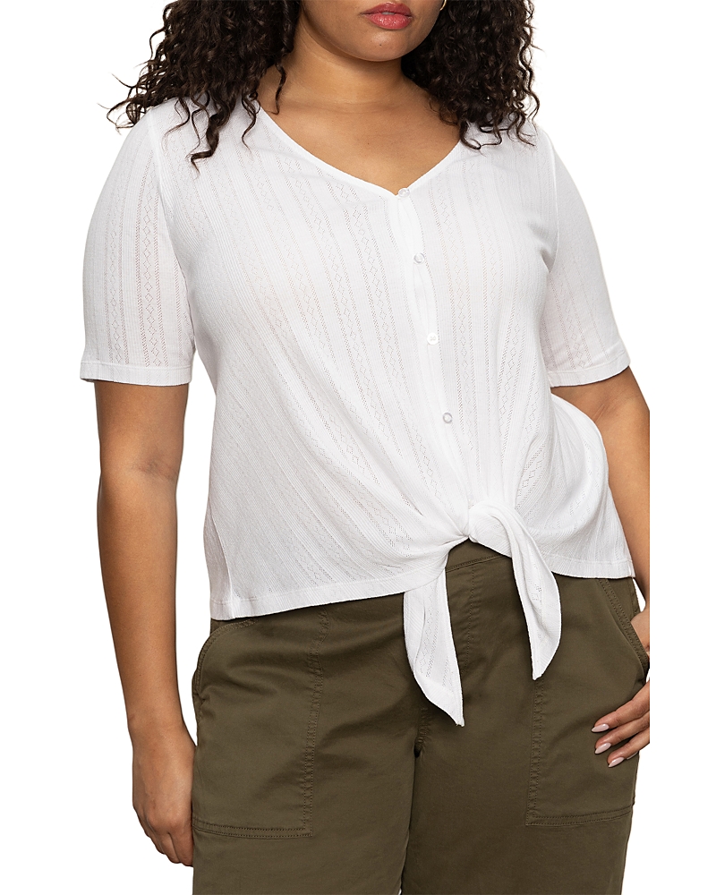 Sanctuary Tie Front Cotton Pointelle Top