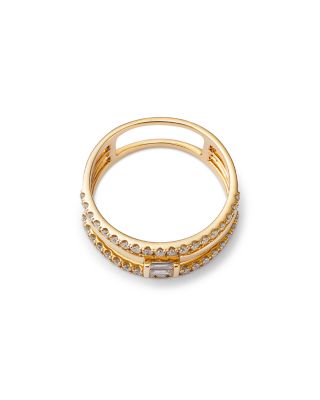 Diamond Round & Emerald Cut Triple Row Ring in 14K Yellow Gold, 0.45 tcw 