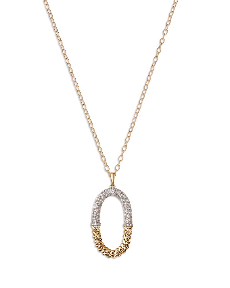 Bloomingdale's Fine Collection Diamond Pave Oval Chain Pendant Necklace In 14k Yellow Gold, 0.87 Ct. T. W.