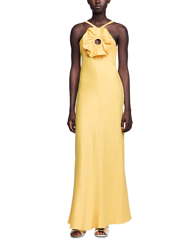 SANDRO RUFFLED MAXI DRESS