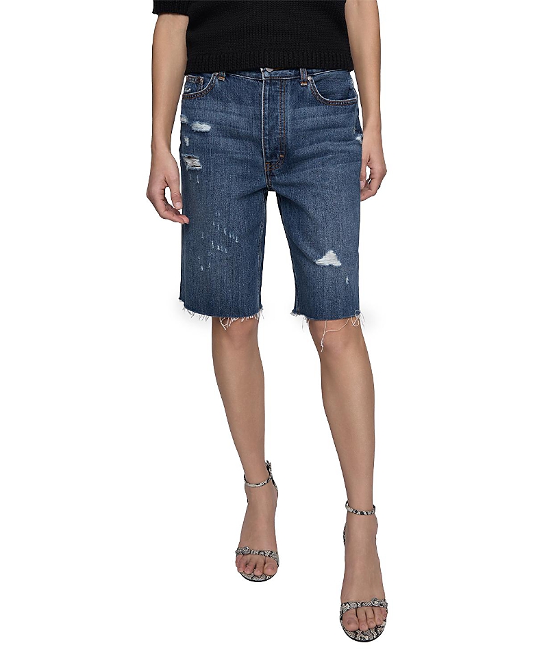 Rebecca Minkoff Kendall Distressed Cutoff Denim Bermuda Shorts In Blue