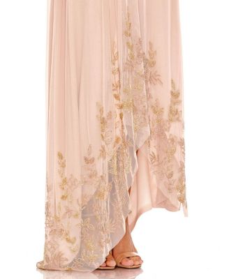 Flowy One Shoulder Asymmetrical Beaded Gown