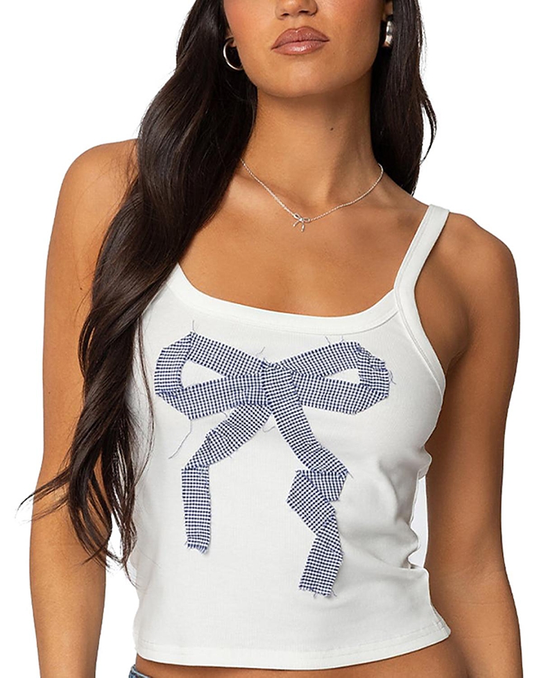 EDIKTED HARPA GINGHAM BOW TANK TOP