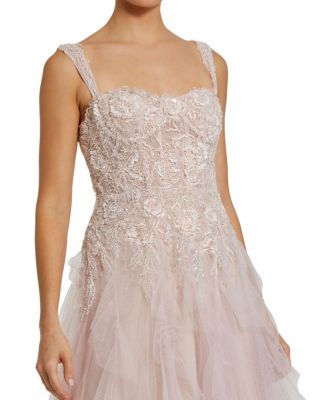 Thin Strap Bustier Tulle Gown with Ruffle Skirt